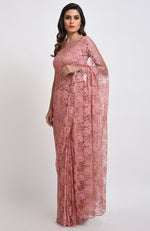 Peach Rose French Chantilly Lace Saree Set