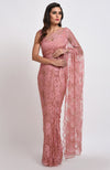 Peach Rose French Chantilly Lace Saree Set