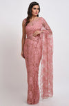 Peach Rose French Chantilly Lace Saree Set