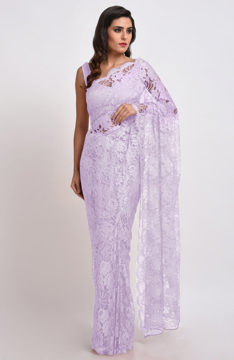 Lavender Fog Chantilly Lace Saree Set