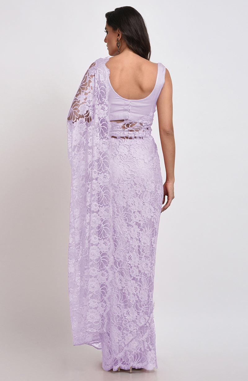 Lavender Fog Chantilly Lace Saree Set