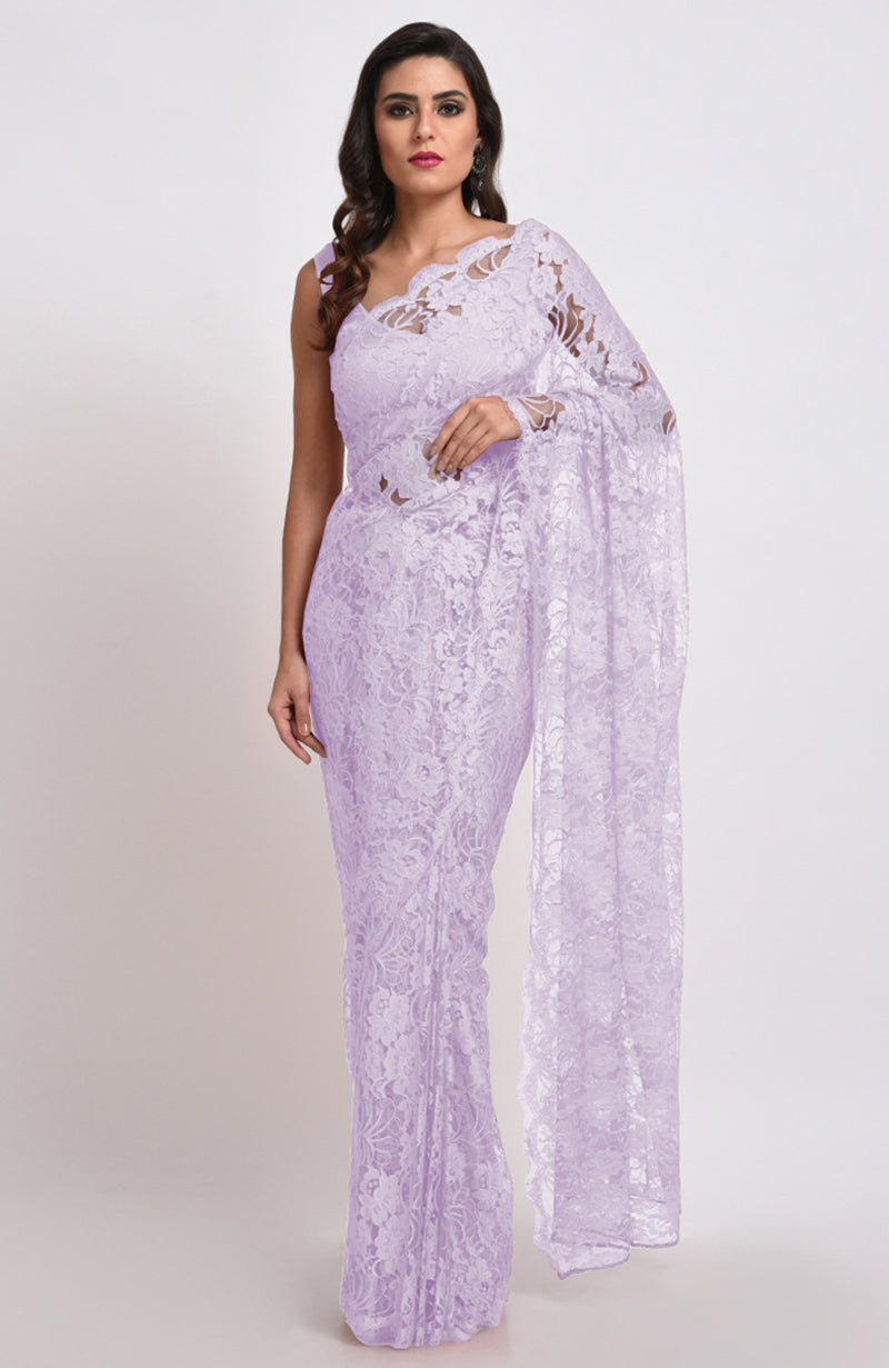 Lavender Fog Chantilly Lace Saree Set