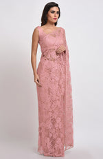 Old Rose  French Chantilly Lace Saree Set