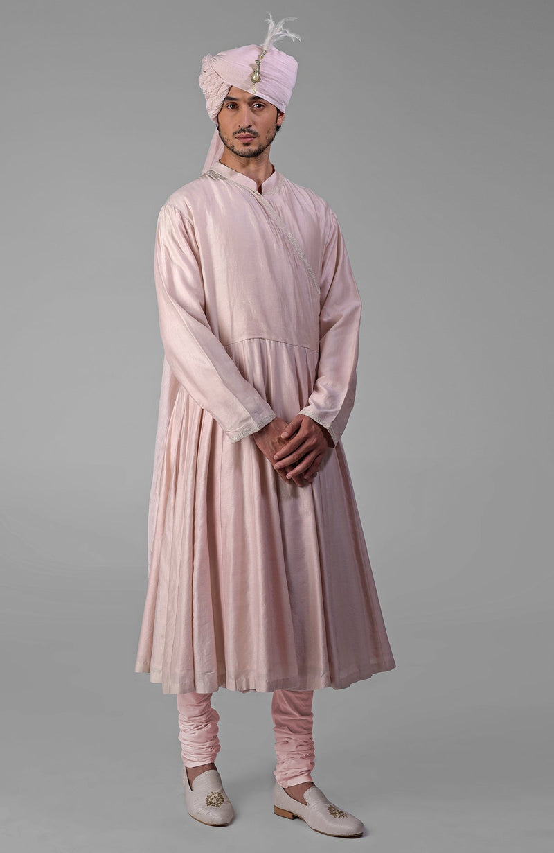 Pale Pink Chikankari Embroidered Angrakha Kurta Set