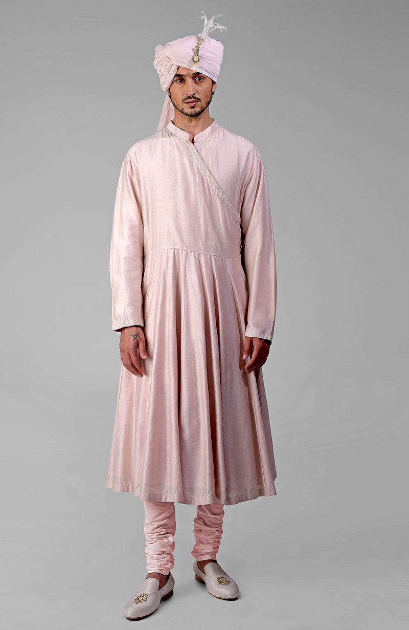 Barely Pink Chikankari Embellished Bandhgala & Angarkha kurta set