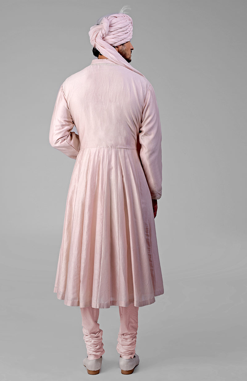 Barely Pink Chikankari Embellished Bandhgala & Angarkha kurta set