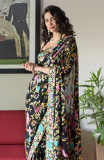 Masterpiece Black Parsi Gara Hand Embroidered Saree