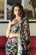 Masterpiece Black Parsi Gara Hand Embroidered Saree