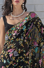 Masterpiece Black Parsi Gara Hand Embroidered Saree