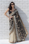 Black-Beige Masterpiece Parsi Gara Hand Embroidered Saree