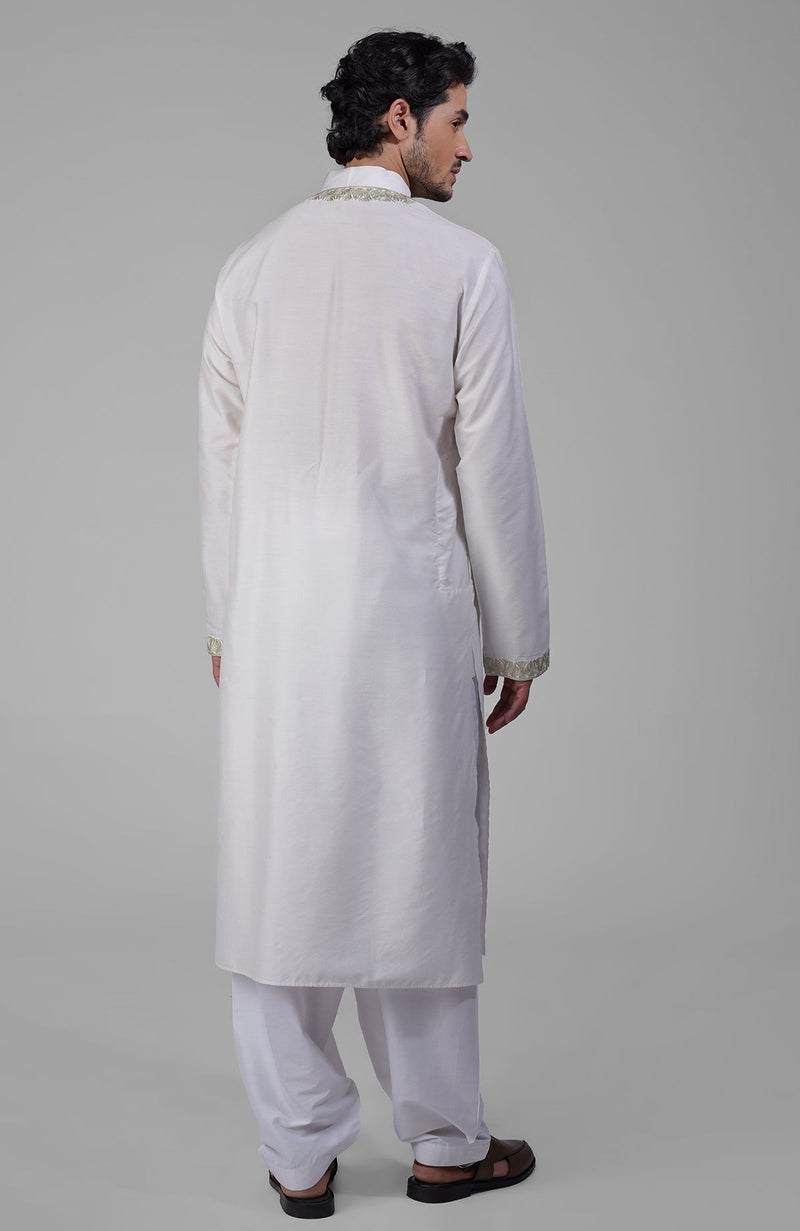 Ivory Kashmiri Tilla Embroidered Kurta Set