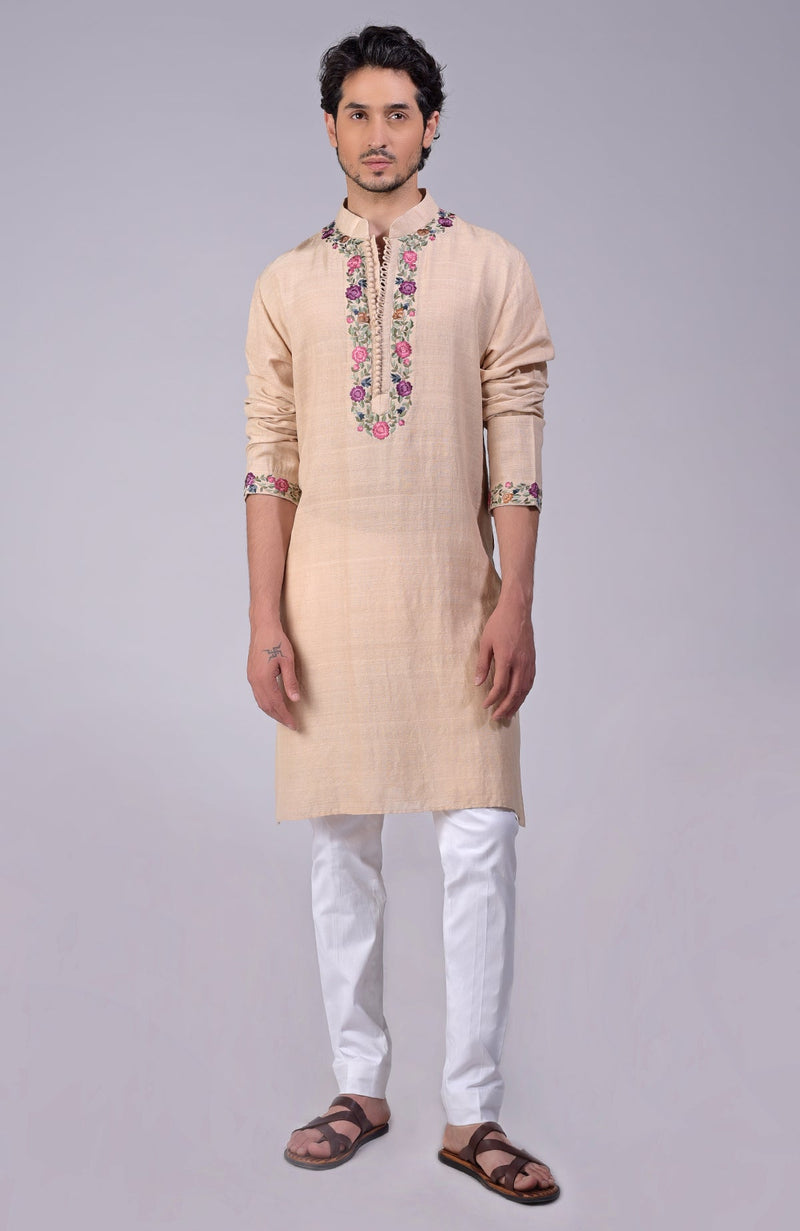 Bottle Green Parsi Gara Embroidered Kurta