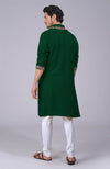Bottle Green Parsi Gara Embroidered Kurta