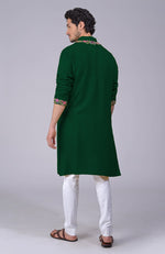 Bottle Green Parsi Gara Embroidered Kurta