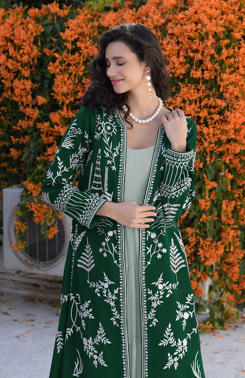 Emerald Green Parsi Gara Embroidered Jacket