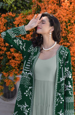 Emerald Green Parsi Gara Embroidered Jacket