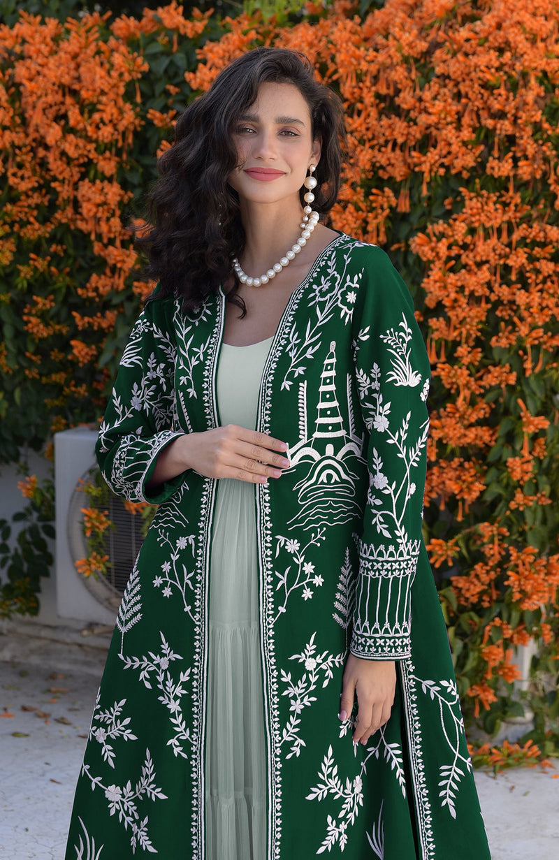 Emerald Green Parsi Gara Embroidered Jacket