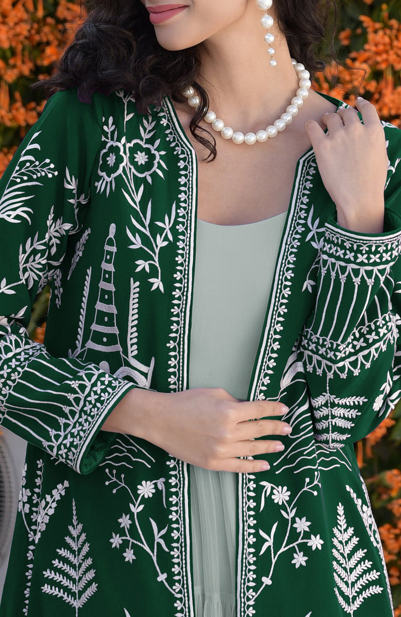 Emerald Green Parsi Gara Embroidered Jacket