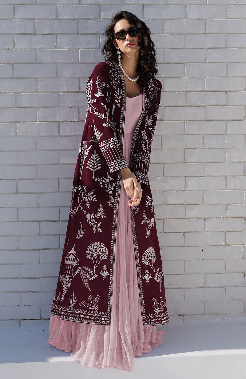 Maroon Parsi Gara Embroidered Jacket