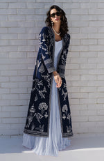 Navy Blue Parsi Gara Embroidered Jacket Set