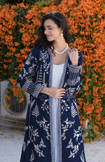 Navy Blue Parsi Gara Embroidered Jacket Set