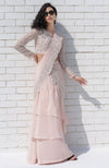 Nude Pink – Silver Embroidered Draped Saree Set