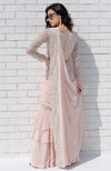 Nude Pink – Silver Embroidered Draped Saree Set
