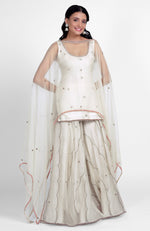 Off-White Hand Embroidered Sharara Set with Cape Dupatta