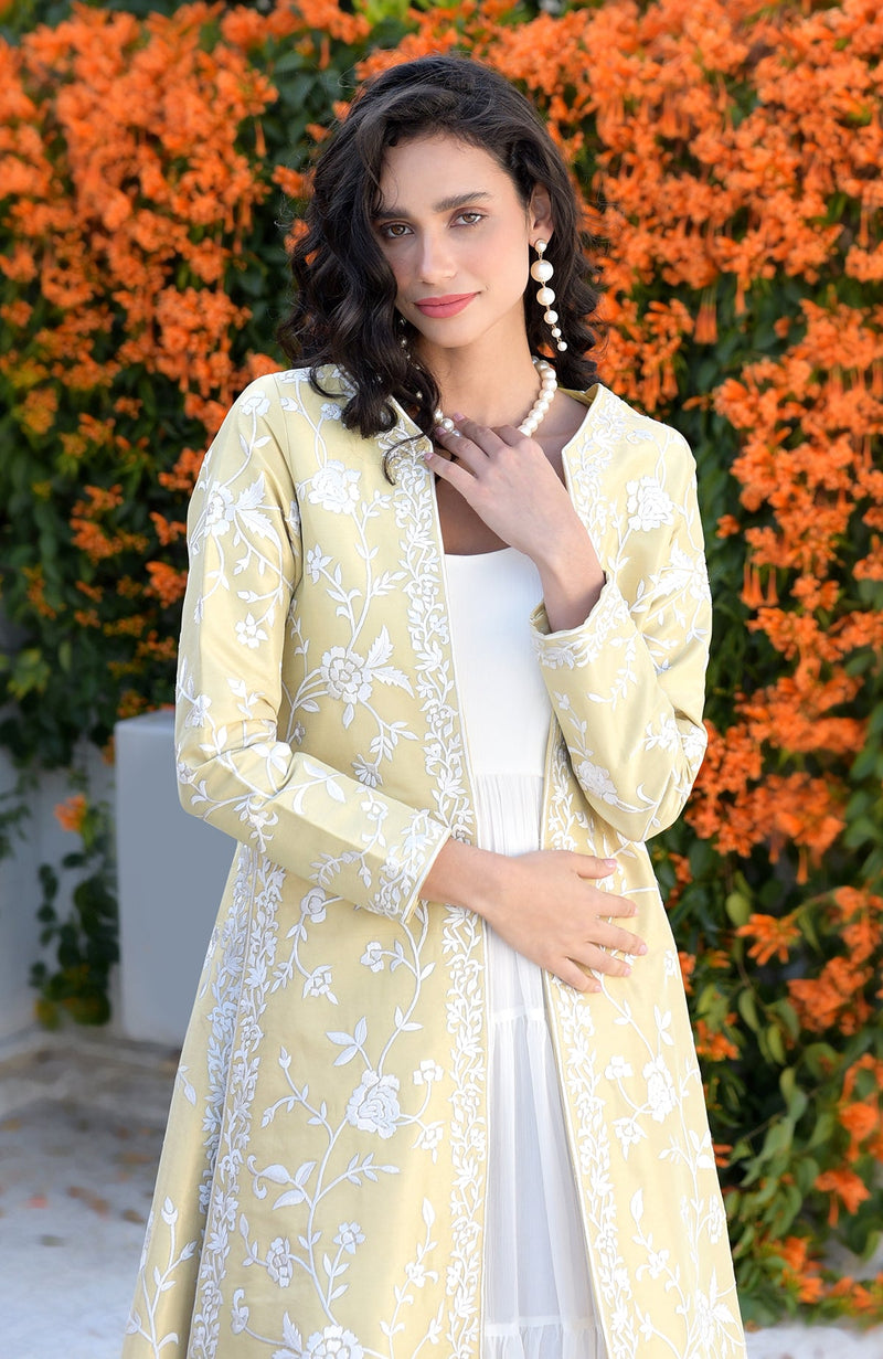 Gold-Ivory Parsi Gara Embroidered Jacket