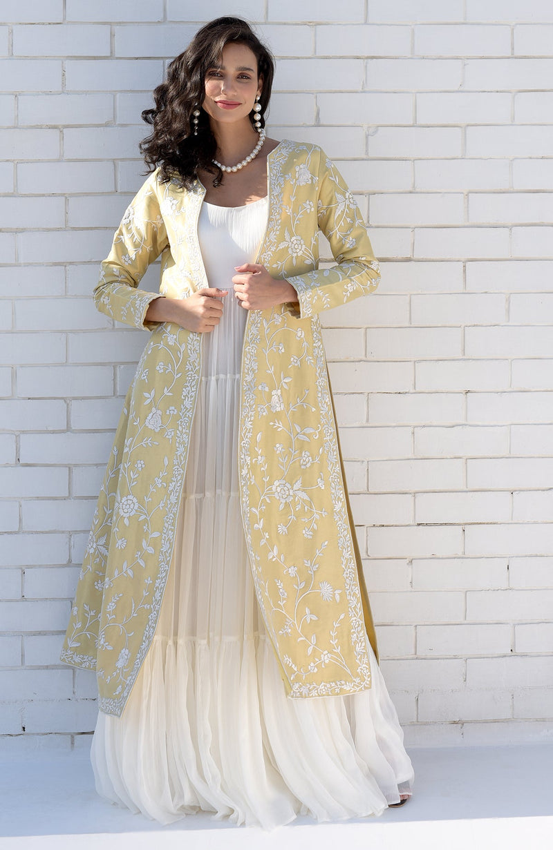 Gold-Ivory Parsi Gara Embroidered Jacket