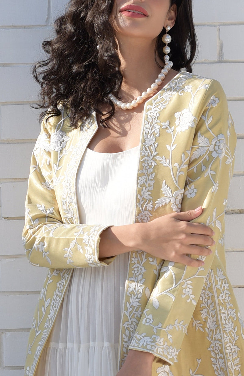 Gold-Ivory Parsi Gara Embroidered Jacket