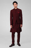 Maroon Chikankari Embroidered Bandhgala Jacket Set