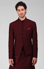 Maroon Chikankari Embroidered Bandhgala Jacket Set
