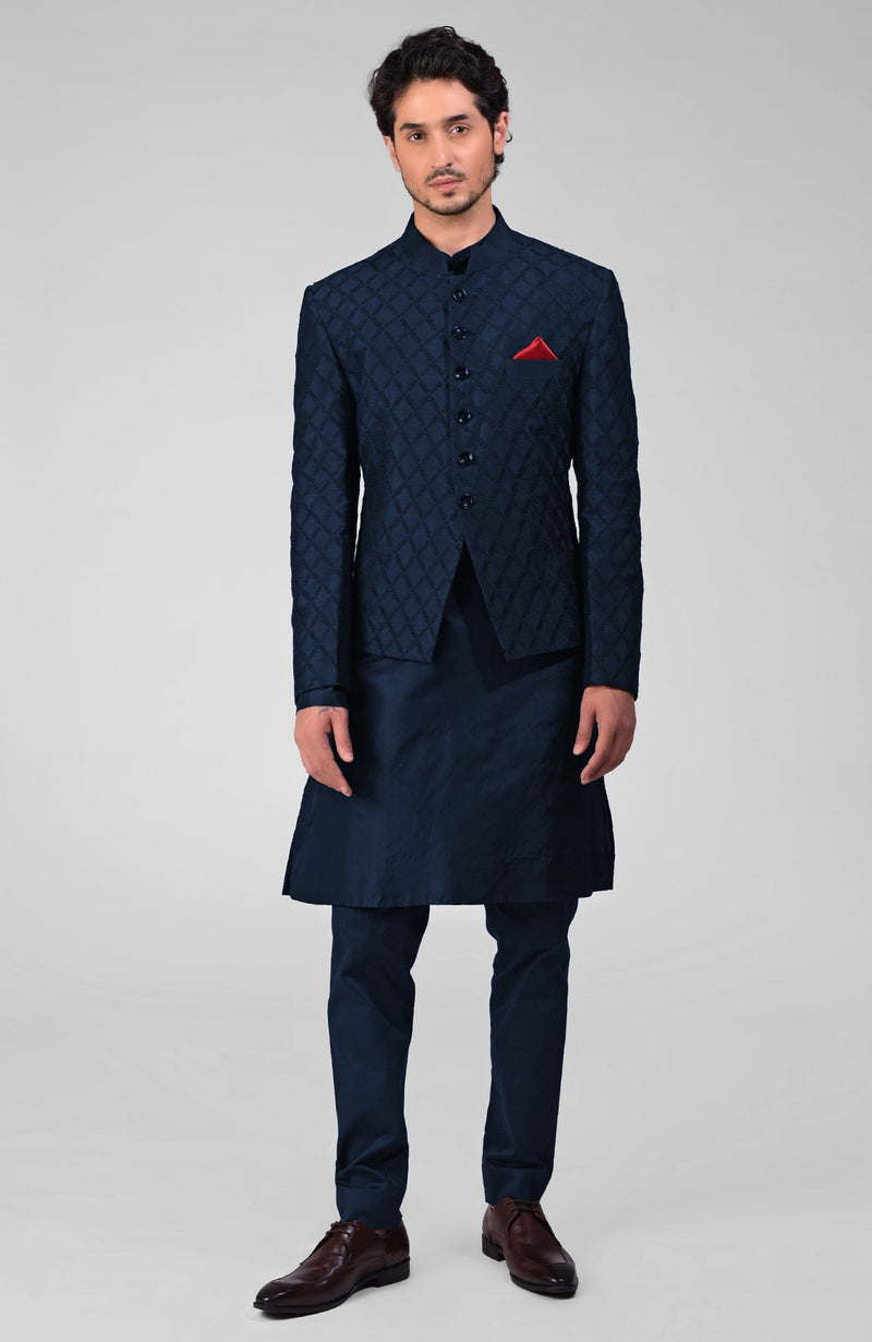 Maroon Chikankari Embroidered Bandhgala Jacket Set