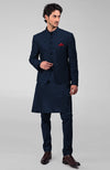 Navy Blue Chikankari Embroidered Bandhgala Jacket Set