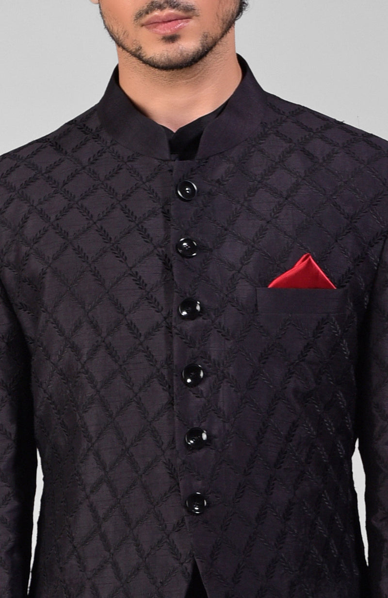 Black Embroidered Bandhgala Jacket