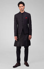 Navy Blue Chikankari Embroidered Bandhgala Jacket Set