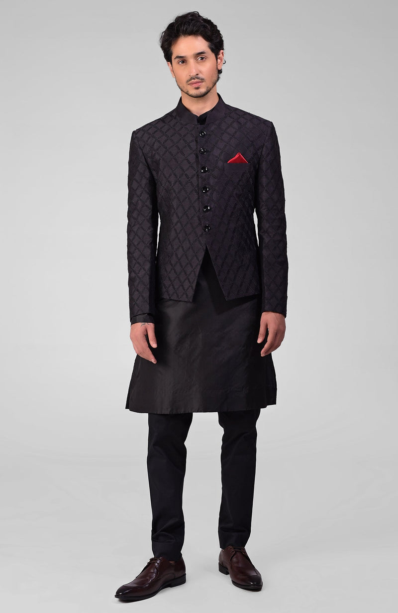 Black Embroidered Bandhgala Jacket