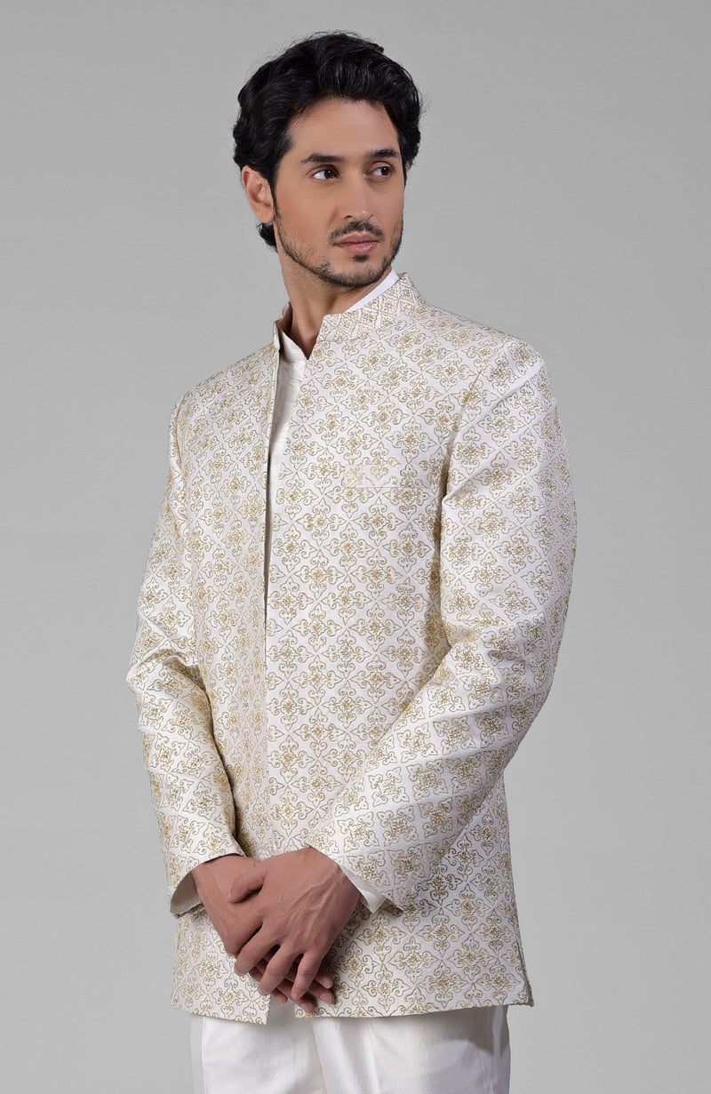 Ivory Gold Embroidered Jacket Set