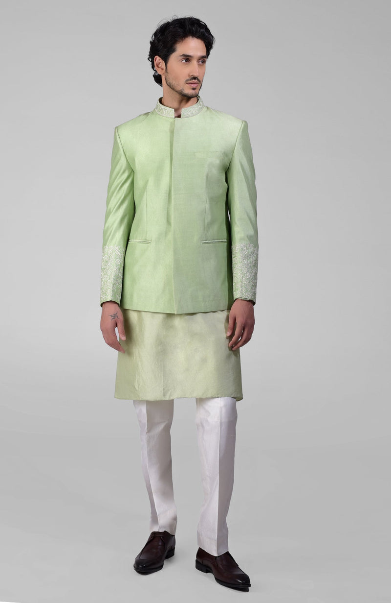 Sage Green Embroidered Jacket Set