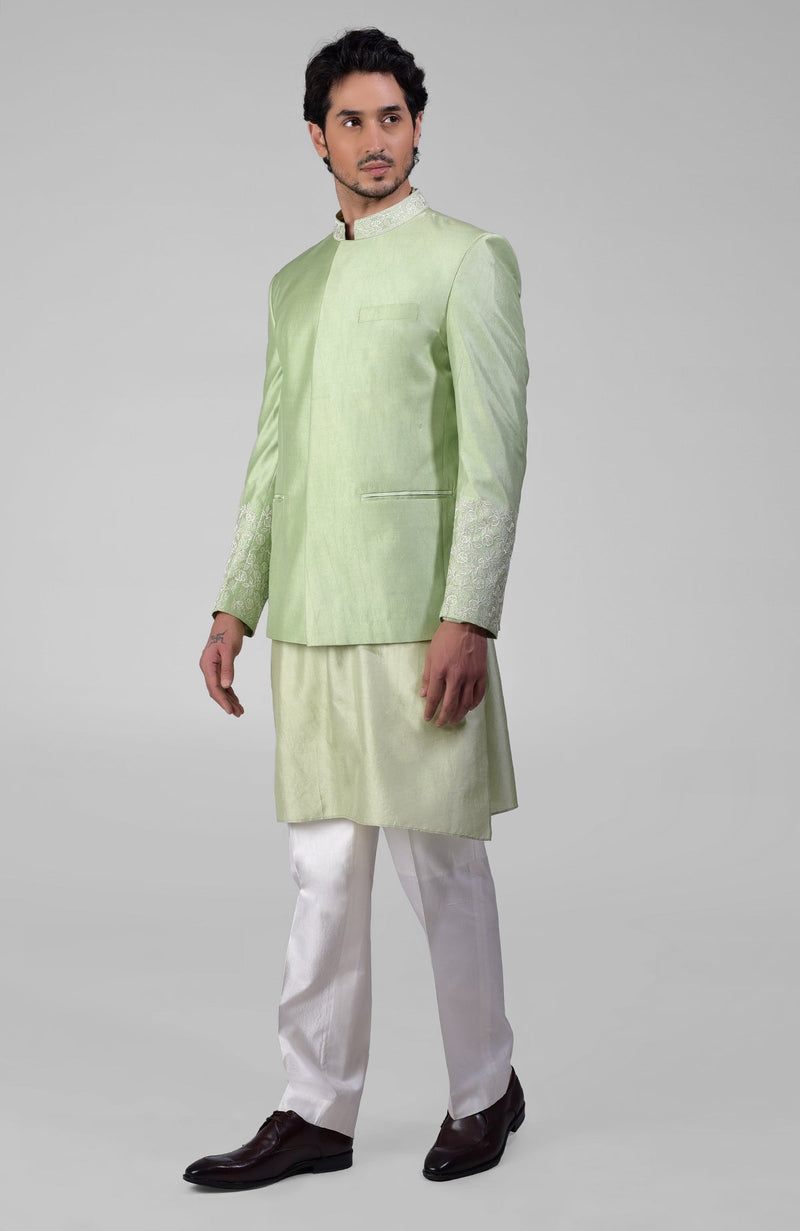 Sage Green Embroidered Jacket Set