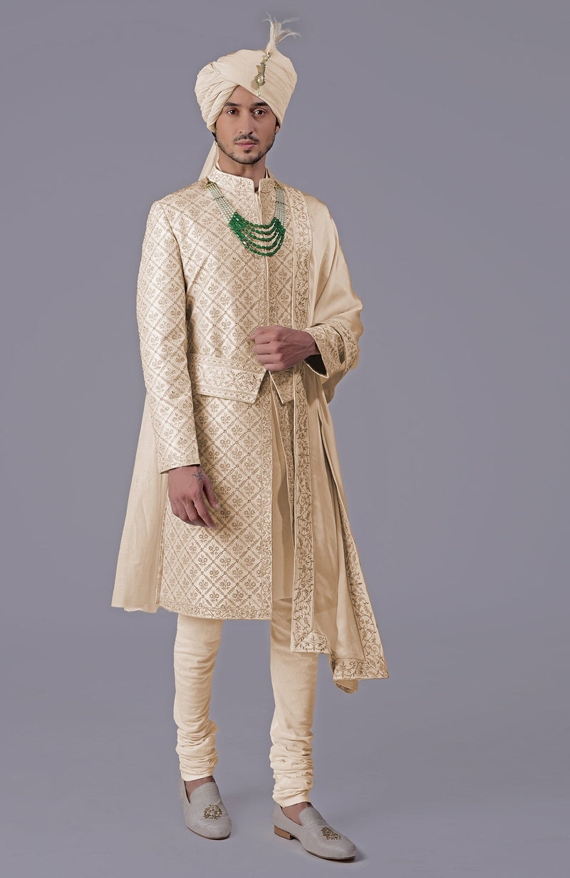 I Loved You First Nude Gold Embroidered Sherwani Set