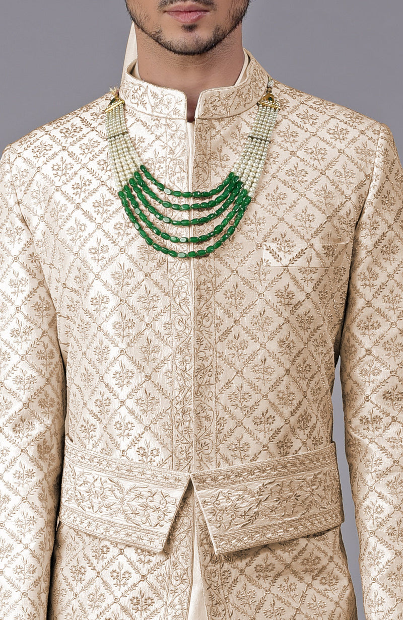 I Loved You First Nude Gold Embroidered Sherwani Set