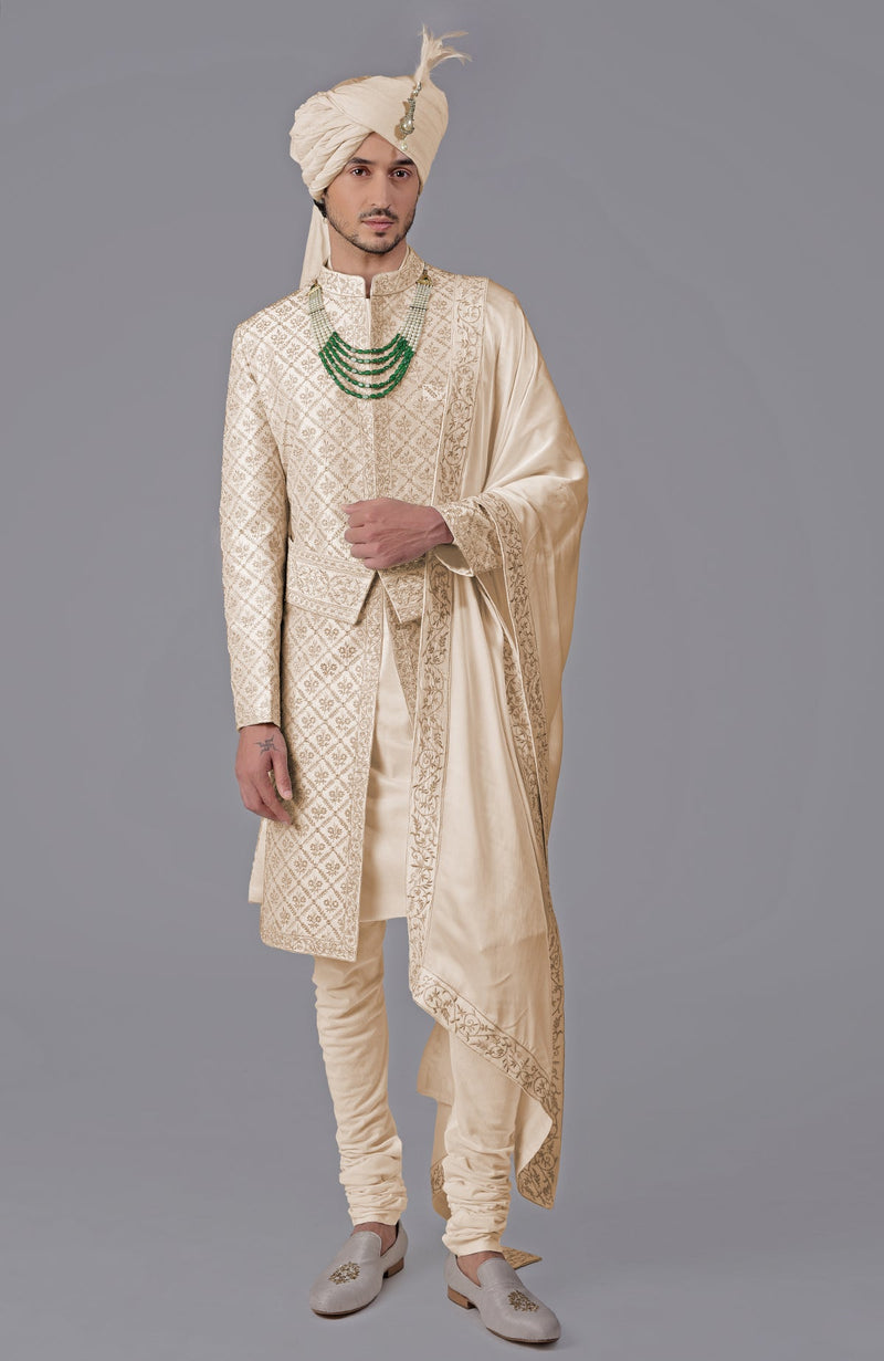 I Loved You First Nude Gold Embroidered Sherwani Set