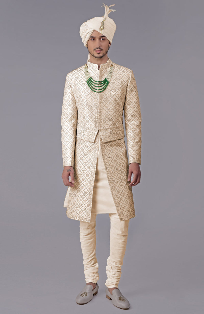 I Loved You First Nude Gold Embroidered Sherwani Set