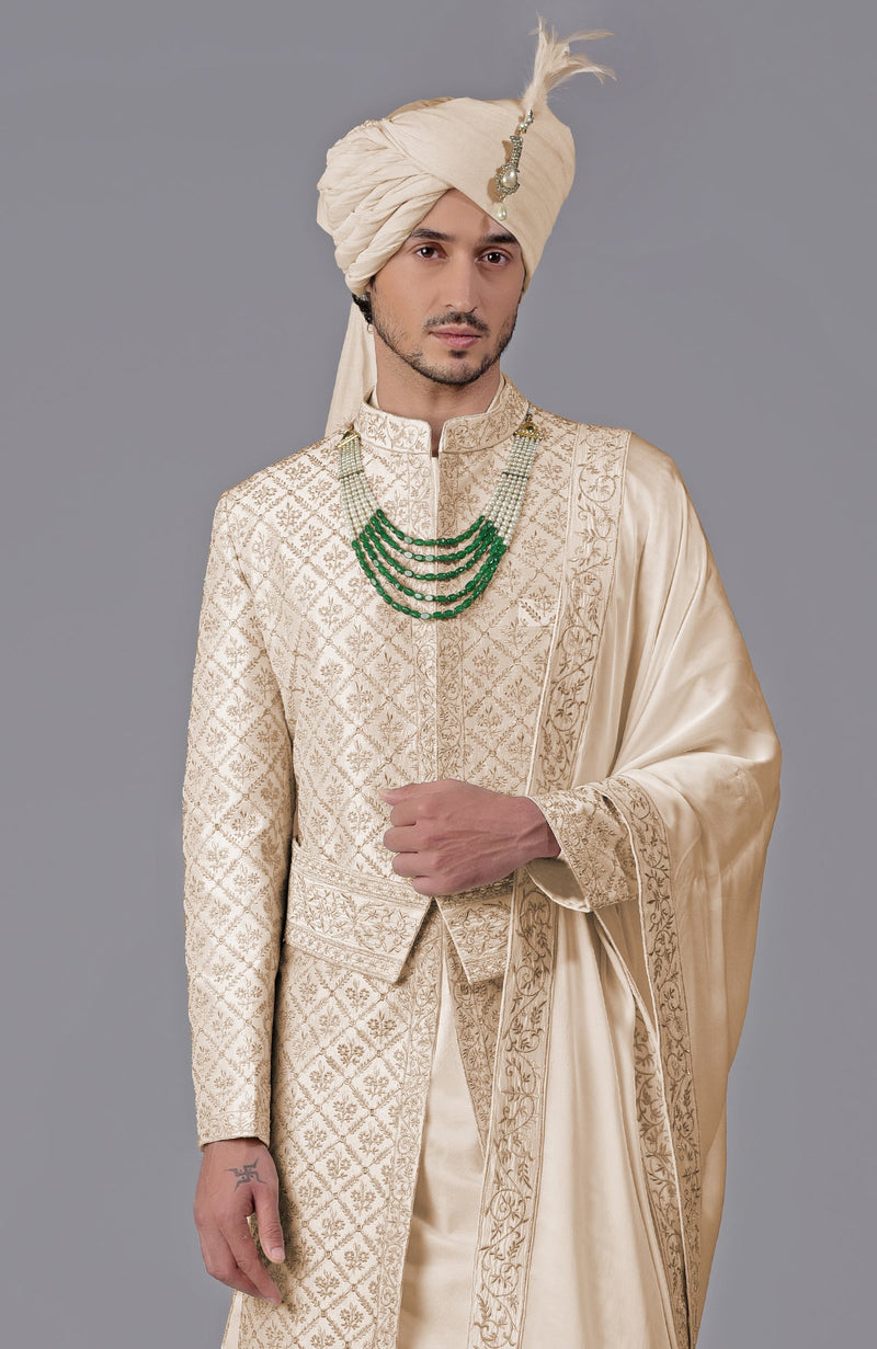 I Loved You First Nude Gold Embroidered Sherwani Set