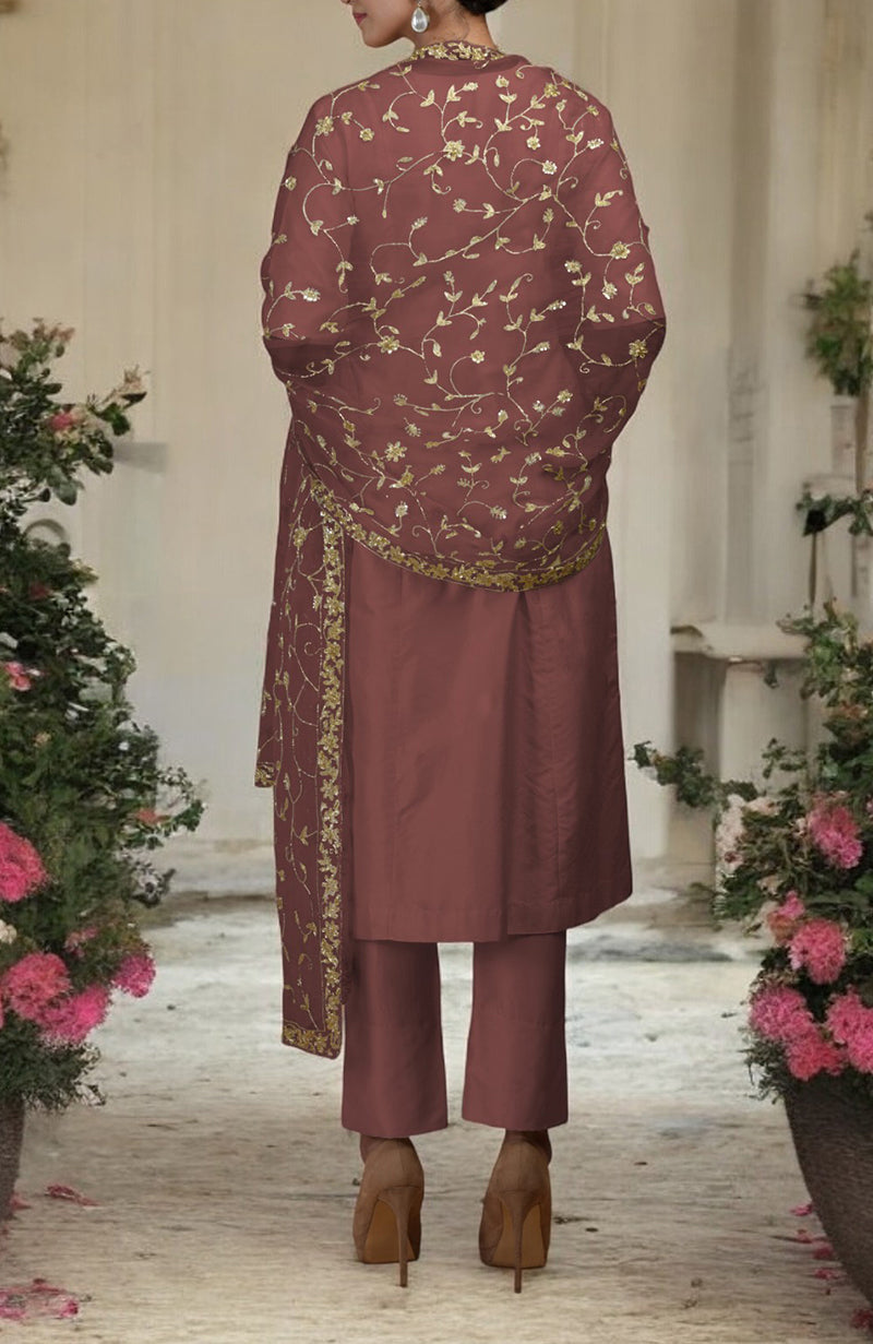 Chutney-Gold Zardozi Hand Embroidered Dupatta With Suit