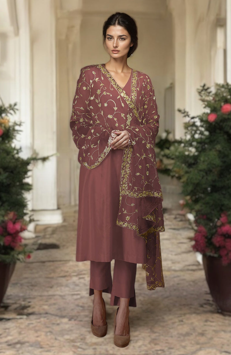 Chutney-Gold Zardozi Hand Embroidered Dupatta With Suit