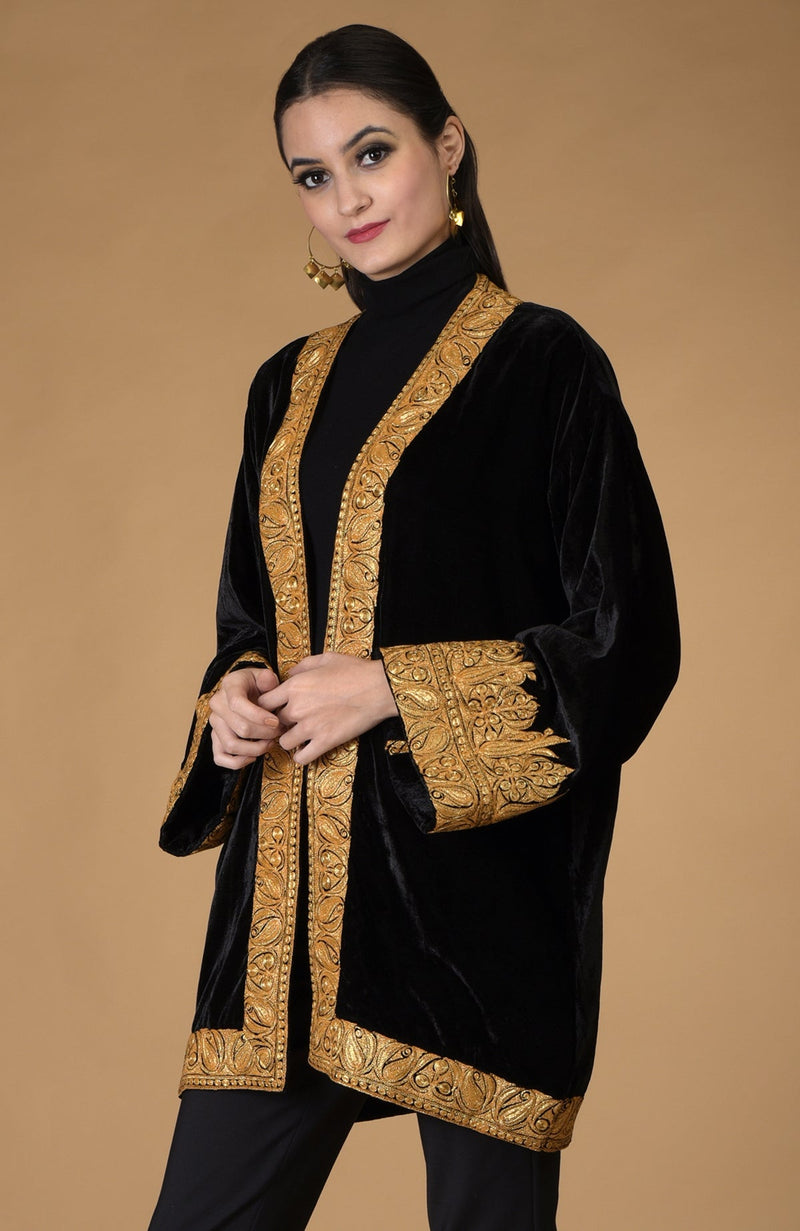 Black Kashmiri Tilla Embroidered Kimono Jacket