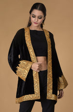 Black Kashmiri Tilla Embroidered Kimono Jacket